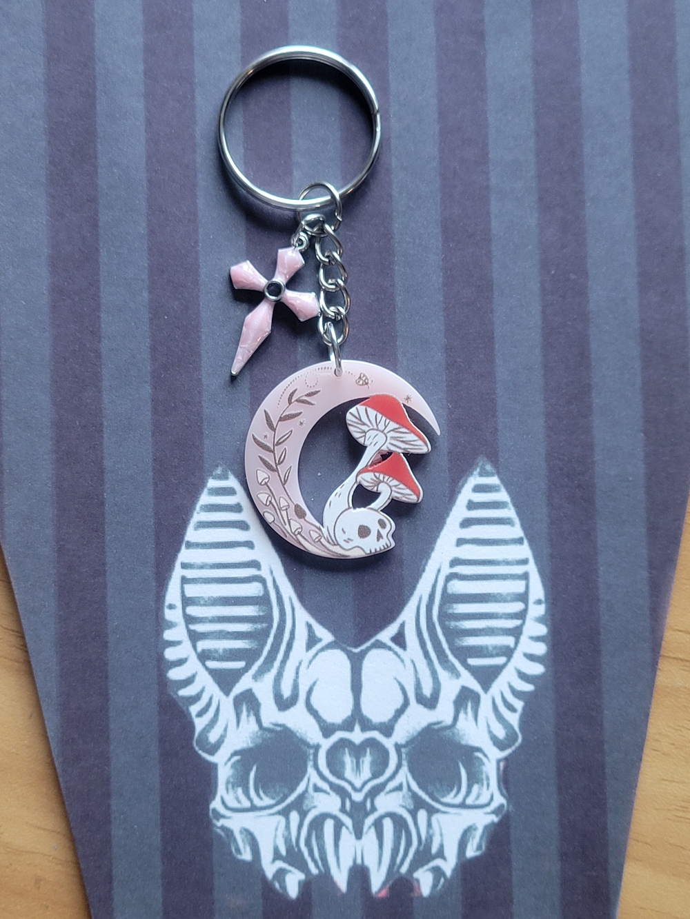 💀NEW💀 Pink Crescent Moon & Mushroom Keychain